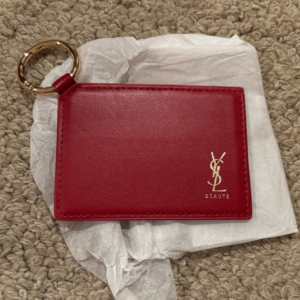 NWT Yves Saint Laurent Red Mirror/key ring with Gold Accents